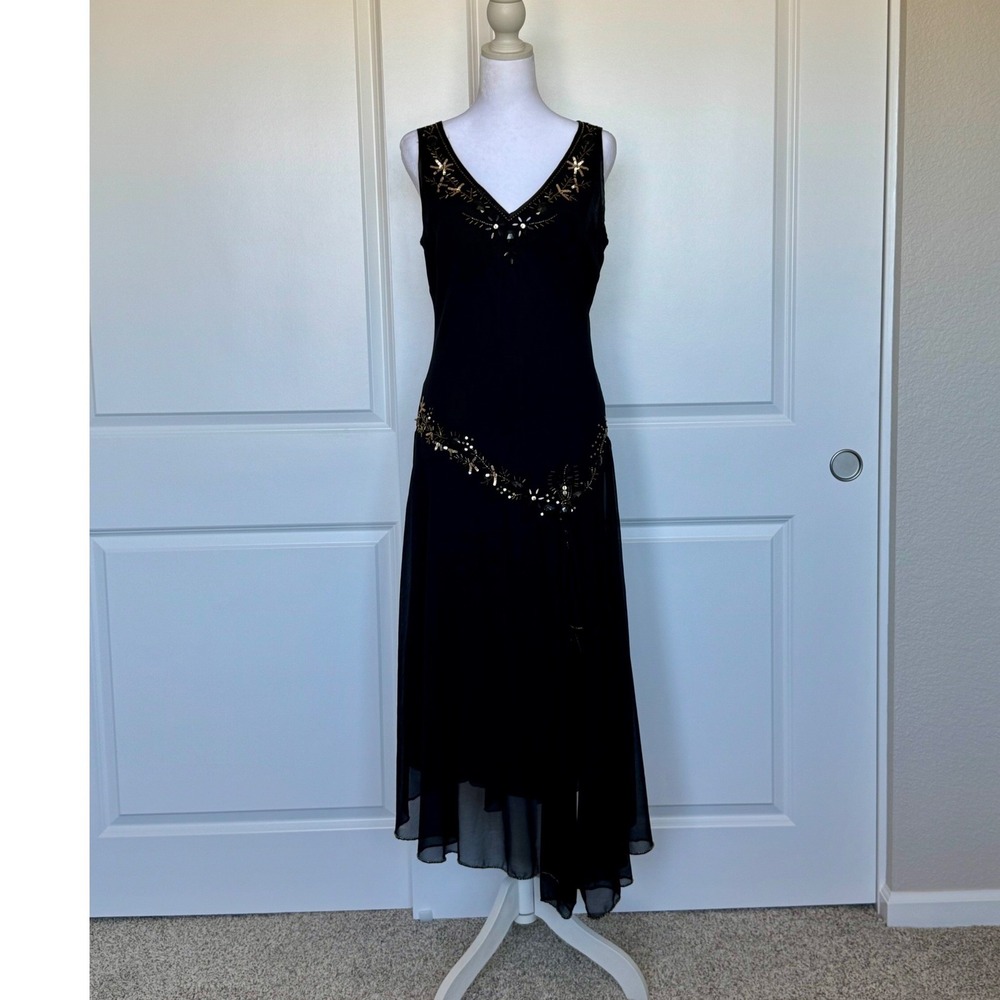 euro beaded black maxi dress